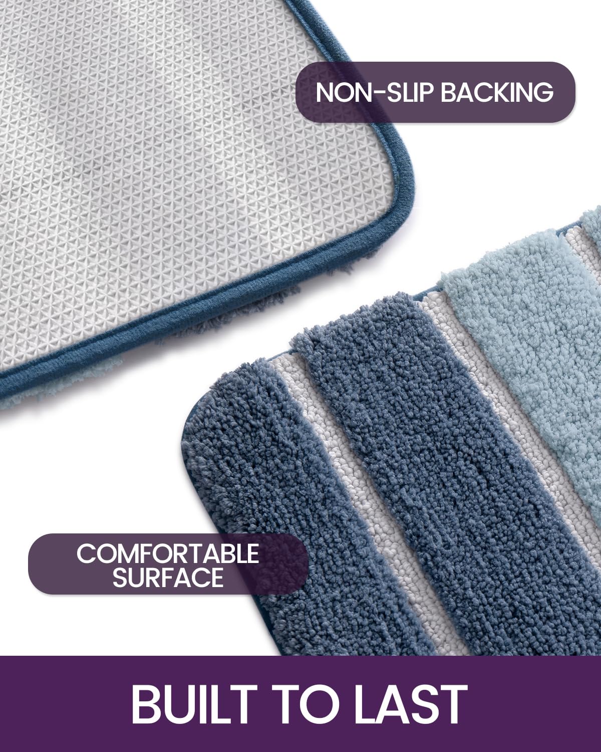 Dexi Bath Mat Bathroom Rug Absorbent Non-Slip Washable Shower Floor Mats Small Carpet 16''X24'', Blue